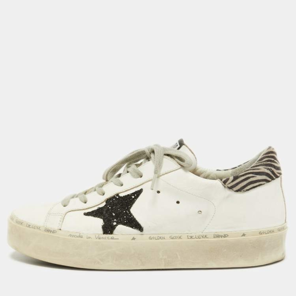 Golden Goose White Sneakers with Black Star and Zebra Heel